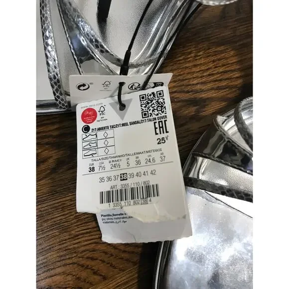 Zara Silver Metallic Strappy Slip On Heels US 7.5 / EUR 38 - Picture 14 of 14